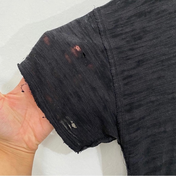 Free People Women’s S Black Semi Sheer Distressed Deep V Neck Oversized T Shirt - Picture 6 of 9